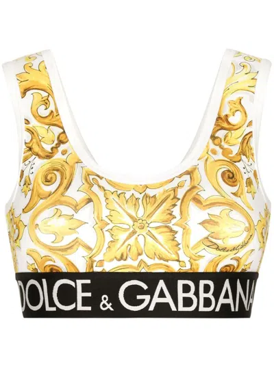 DOLCE & GABBANA DOLCE & GABBANA CROPPED TANK TOP WITH MAJOLICA PRINT