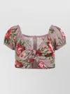 Dolce & Gabbana Women Pink Crop Top With Floral Print And Double Knot In Cotton Woman In Neutral