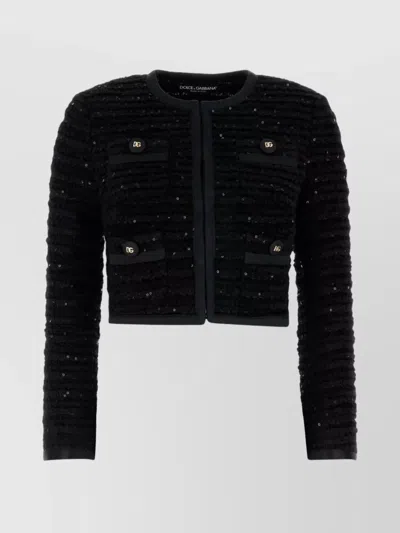 DOLCE & GABBANA CROPPED TWEED BLAZER WITH BUTTON DETAILING