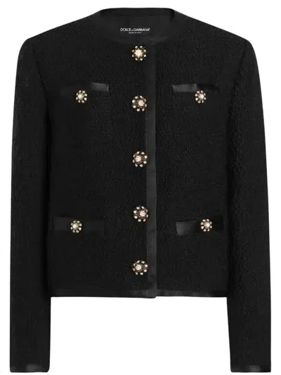 DOLCE & GABBANA CROPPED TWEED JACKET - WOMEN'S - SILK/POLYAMIDE/POLYESTERSPANDEX/ELASTANEVIRGIN WOOL