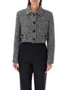 Dolce & Gabbana Wool Spinato Crop Jacket In Black Melange