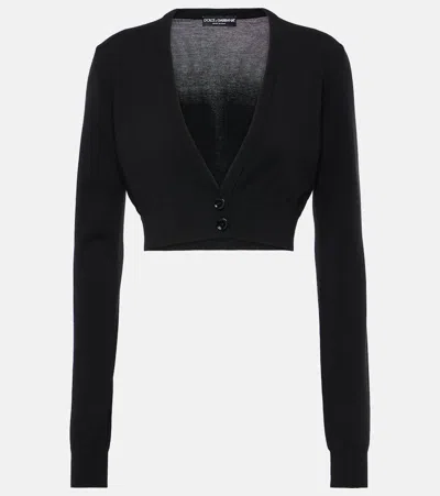 Dolce & Gabbana Cropped Virgin Wool Cardigan In Black