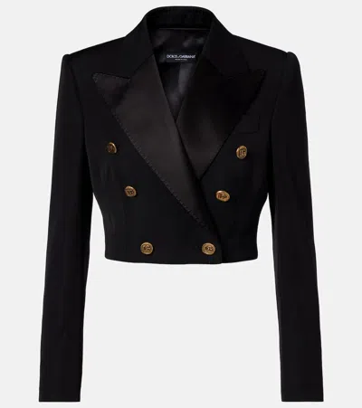 Dolce & Gabbana Cropped Wool And Silk-blend Jacket In Black