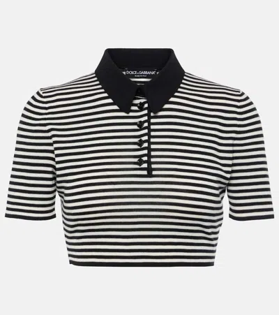 Dolce & Gabbana Cropped Wool Polo Shirt In Black