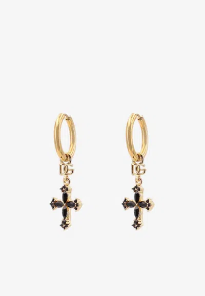 Dolce & Gabbana Cross And Rhinestones Hoop Earrings In Multi