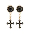 Dolce & Gabbana Elegant Gold Earrings With Black Cross Pendant In Black