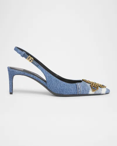 Dolce & Gabbana Cross Denim Slingback Pumps