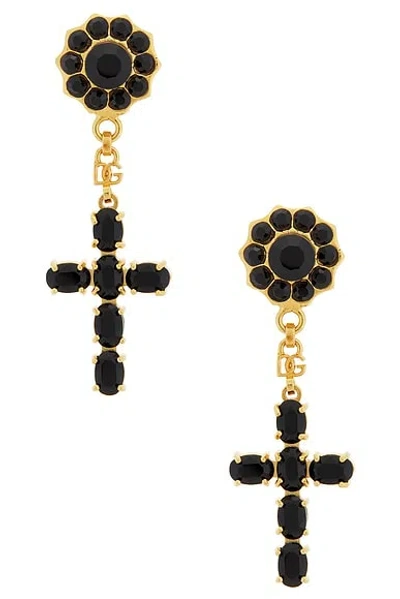 Dolce & Gabbana Golden Strass Embellished Earrings In Black