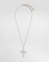 Dolce & Gabbana Cross Necklace With Rhinestones In Metallic