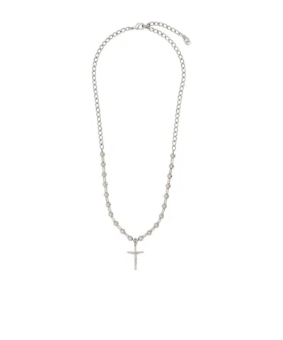 Dolce & Gabbana Cross-pendant Ball-chain Necklace In Gray