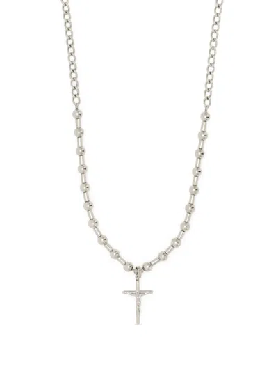 Dolce & Gabbana Cross-pendant Ball-chain Necklace In Silver