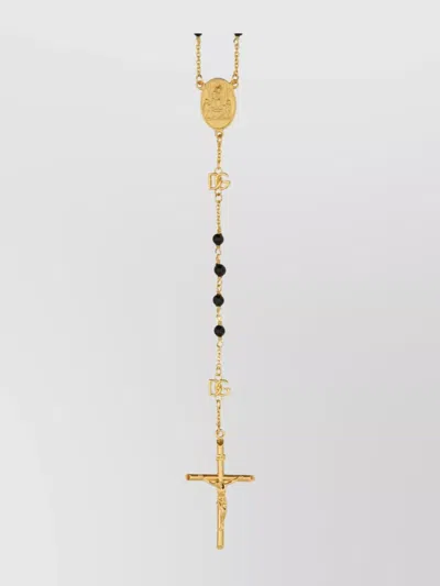 Dolce & Gabbana Cross Pendant Beaded Necklace Gold-tone