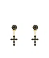 Dolce & Gabbana Elegant Gold Earrings With Black Cross Pendant In Black