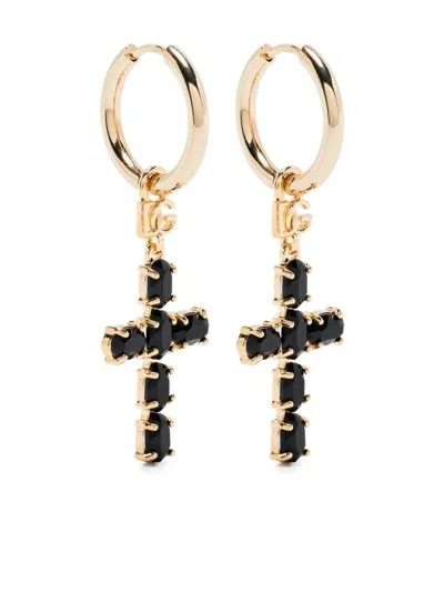 Dolce & Gabbana Cross Pendant Earrings In Black