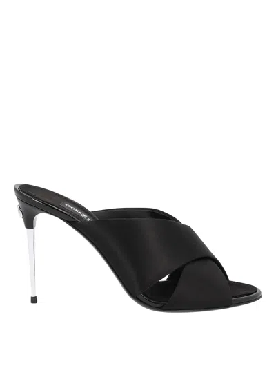 Dolce & Gabbana Satin Mules With Metal Heel. In Black