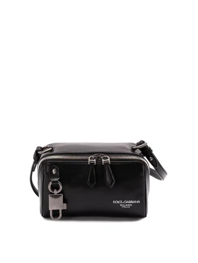 Dolce & Gabbana Lock Leather Shoulder Bag In Black