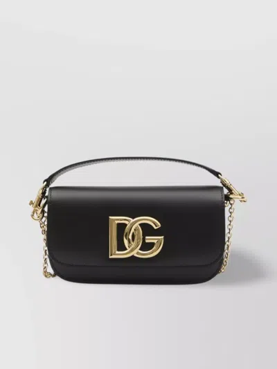 Dolce & Gabbana Crossbody Bag Calfskin Chain Strap In Black