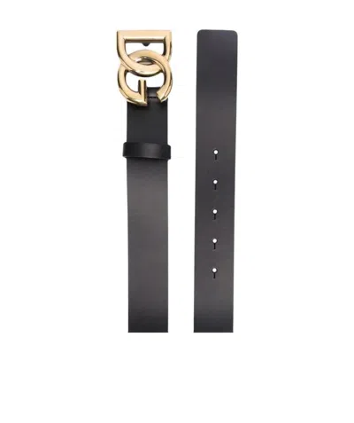 Dolce & Gabbana Crossed Dg Logo Leather Belt In Black