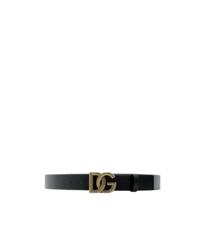 Dolce & Gabbana Crossed Dg Logo Leather Belt In Black