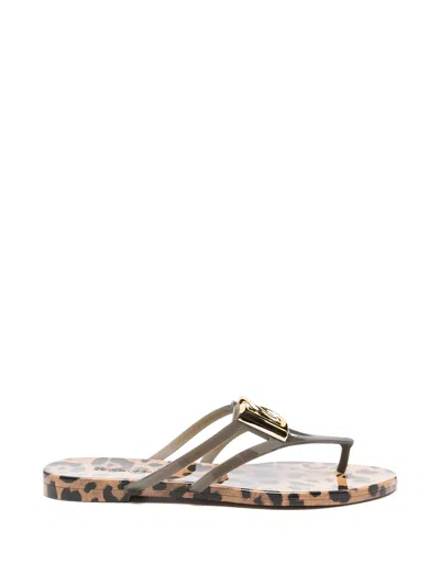 Dolce & Gabbana Crossed Logo Sandals With Light Gold Plating In Brown