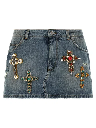 Dolce & Gabbana Cross-embellished Denim Shorts In Blue