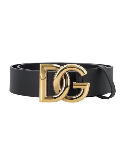 Dolce & Gabbana Crossover Dg Logo Buckle Belt In Black