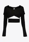 Dolce & Gabbana Crossover Long-sleeved Cropped Top In Black