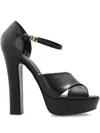 Dolce & Gabbana Crossover Platform Leather Sandals In Black