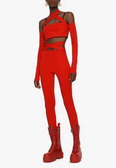 Dolce & Gabbana Crossover-waist Leggings In Red