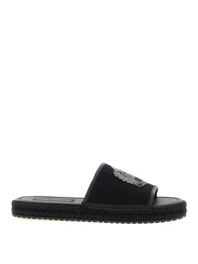Dolce & Gabbana Raffia Crochet Slipper In Black