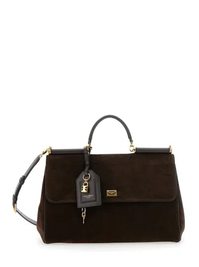 Dolce & Gabbana Brown Handbag With Removable Shoulder Strap And Padlock Charm On The Front In Suede Woman