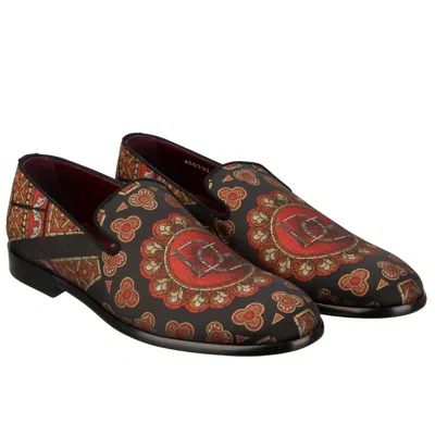Pre-owned Dolce & Gabbana Crown Dg Logo Jacquard Loafer Shoes Milano Black Red 13095
