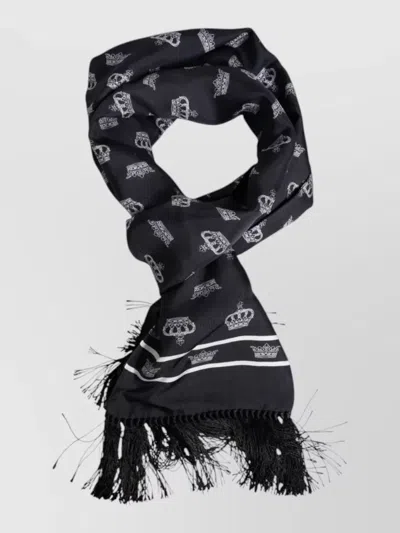 Dolce & Gabbana Crown Print Silk Men Foulard Scarf In Black