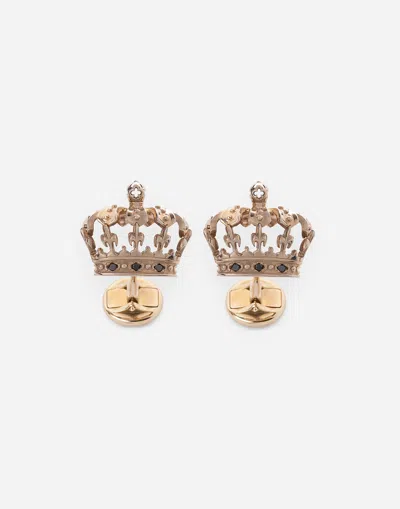 DOLCE & GABBANA CROWN WHITE GOLD CUFFLINKS WITH BLACK DIAMONDS