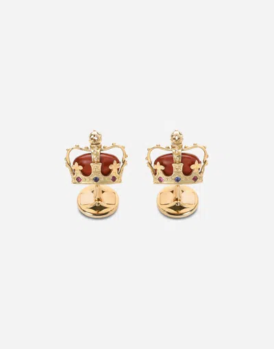 DOLCE & GABBANA CROWN YELLOW GOLD CROWN CUFFLINKS WITH RED JASPER