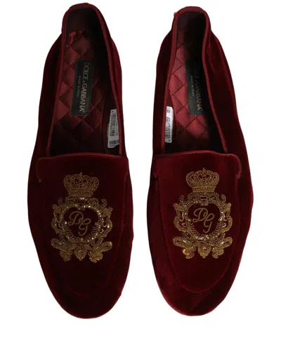 Dolce & Gabbana Crown-embroidered Velvet Loafer In Red