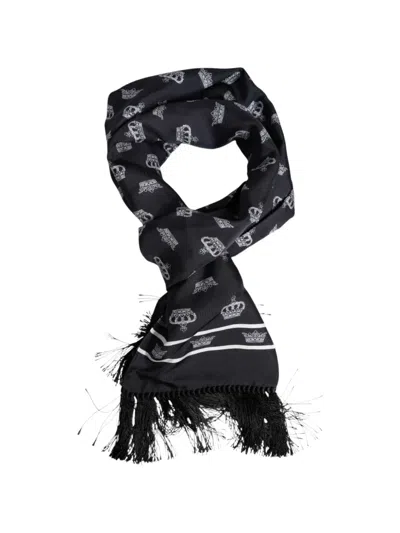 Dolce & Gabbana Crown Print Silk Men Foulard Scarf In Black