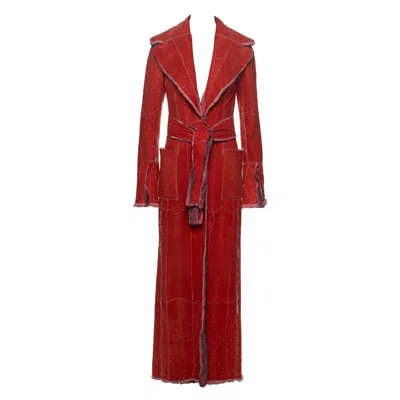 Pre-owned Dolce & Gabbana Crystal Adorned Red Mink Floor-length Coat, Fw 2000