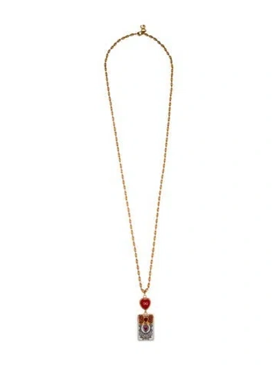 Pre-owned Dolce & Gabbana Crystal & Enamel Sacred Heart Pendant Necklace, 33" In Multi