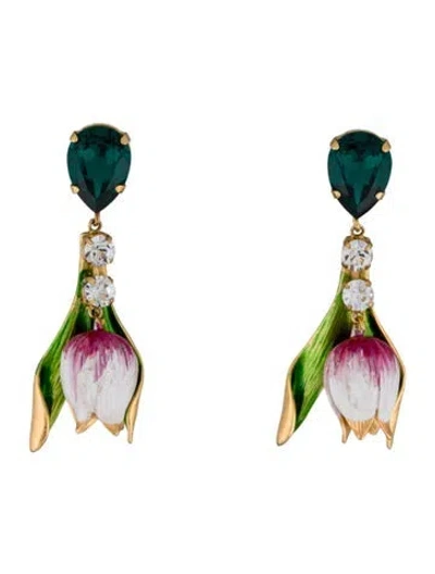 Pre-owned Dolce & Gabbana Crystal & Enamel Tulip Clip-on Drop Earrings In Multicolor