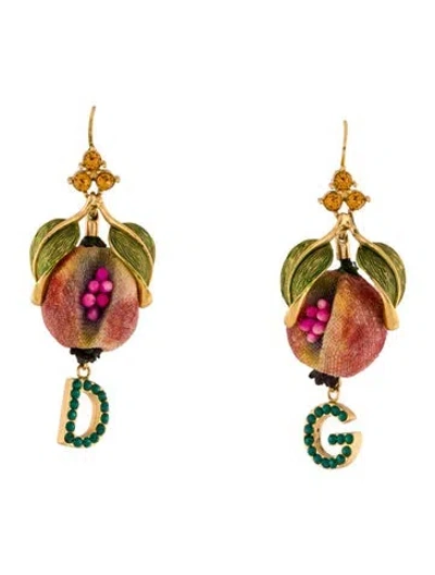Pre-owned Dolce & Gabbana Crystal & Fabric Pomegranate Chandelier Earrings In Multi