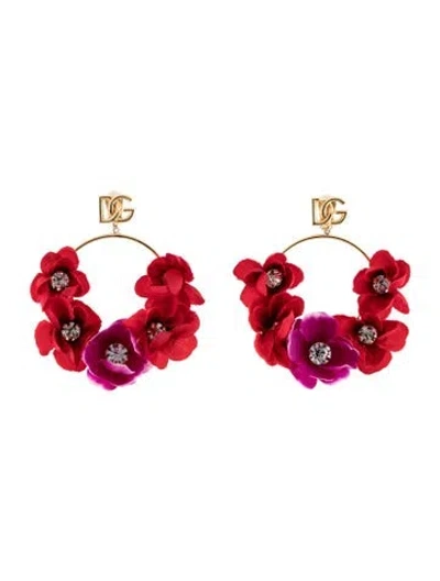 Pre-owned Dolce & Gabbana Crystal & Fabric Portofino Hoop Clip-on Earrings In Clear/purple/red