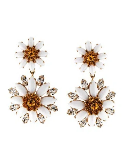 Pre-owned Dolce & Gabbana Crystal & Resin Daisy Clip-on Drop Earrings In Multi