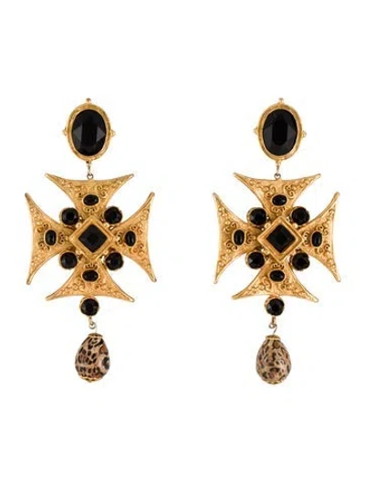 Pre-owned Dolce & Gabbana Crystal & Resin Medallion Clip On Drop Earrings In Multi