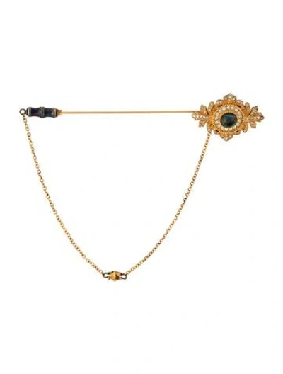 Pre-owned Dolce & Gabbana Crystal & Stone Chain Drop Stick Pin Brooch In Blue