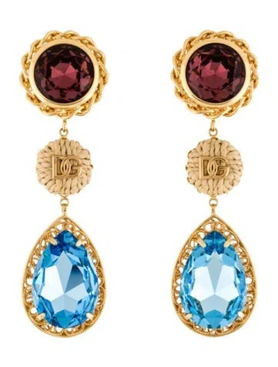Pre-owned Dolce & Gabbana Crystal & Straw Clip-on Drop Earrings In Multi