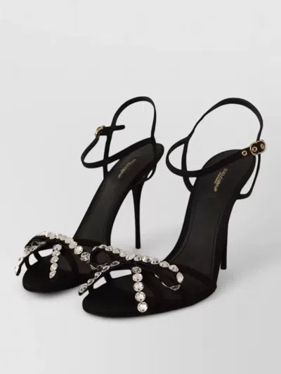 Dolce & Gabbana Crystal Ankle Strap Satin Heel Sandals In Black