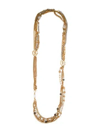 Pre-owned Dolce & Gabbana Crystal, Bead, & Faux Pearl Multistrand Necklace, 48"