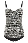 Dolce & Gabbana Silver Crystal Bodysuit In Black