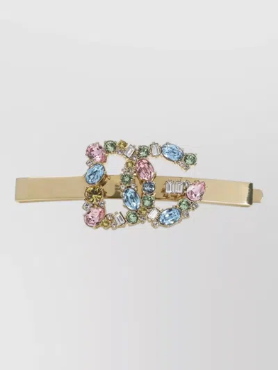 Dolce & Gabbana Crystal Brass Pin Featuring Multicolor Stones In Gold